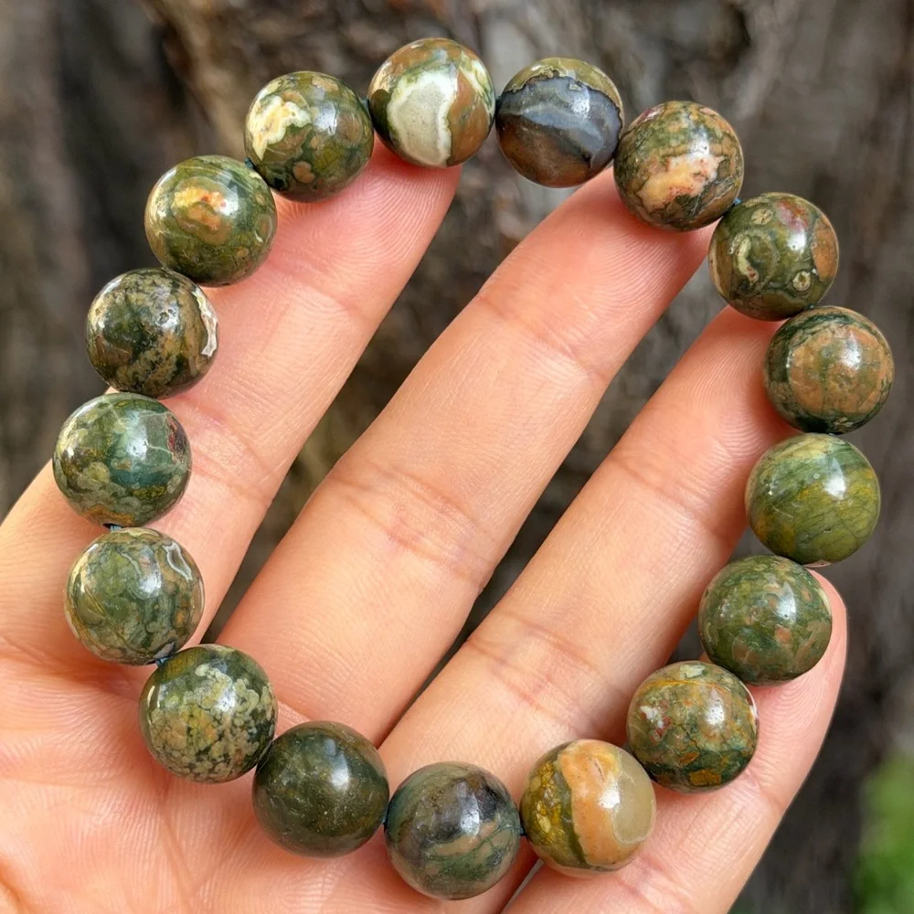 12mm stretchable green‎ forest jasper bracelet 0736